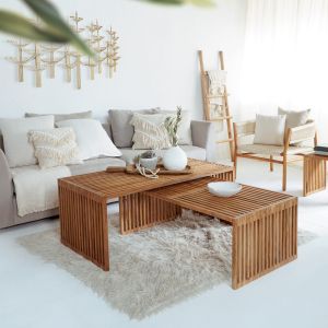 Coffee table set of 2 pcs Hm9548 made of solid teak wood in natural color 116x60x46.5hcm
