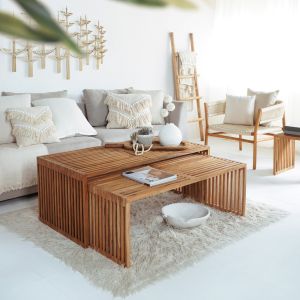 Coffee table set of 2 pcs Hm9548 made of solid teak wood in natural color 116x60x46.5hcm