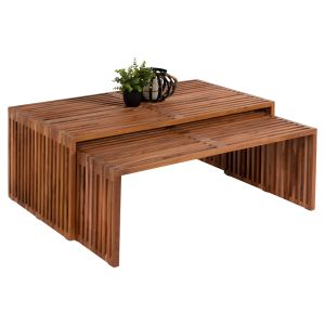 Coffee table set of 2 pcs Hm9548 made of solid teak wood in natural color 116x60x46.5hcm