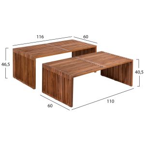 Coffee table set of 2 pcs Hm9548 made of solid teak wood in natural color 116x60x46.5hcm