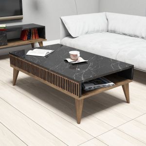 Coffee table walnut color and marble design Hm9505,02
