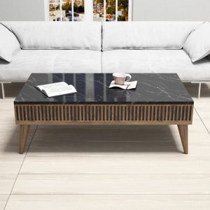 Coffee table walnut color and marble design Hm9505,02