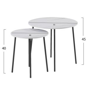Coffee tables 2 pcs, round Cupper, melamine in white marble-black metal D55x45hcm Hm9878,12