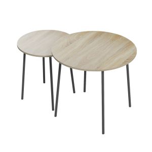 Coffee tables 2 pcs, round Cupper, melamine in sonoma-black metal D55x45hcm Hm9878,01