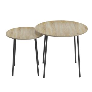 Coffee tables 2 pcs, round Cupper, melamine in sonoma-black metal D55x45hcm Hm9878,01