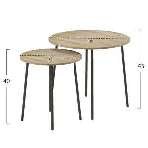 Coffee tables 2 pcs, round Cupper, melamine in sonoma-black metal D55x45hcm Hm9878,01