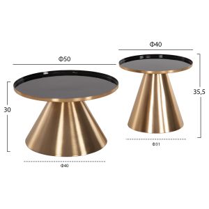 Coffee tables 2 pcs Lorme metal in black enamel and copper base D50xd40 cm Hm9923