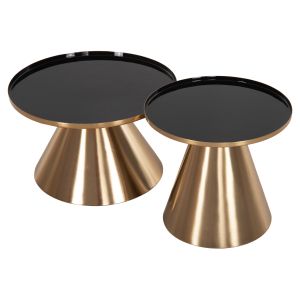 Coffee tables 2 pcs Lorme metal in black enamel and copper base D50xd40 cm Hm9923