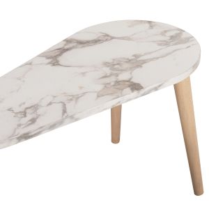 Coffee tables 2pcs, Aprilia, 03 melamine in natural and white marble-wooden legs in natural 94x47x47.5hcm Hm18179
