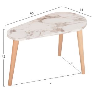 Coffee tables 2pcs, Aprilia, 03 melamine in natural and white marble-wooden legs in natural 94x47x47.5hcm Hm18179