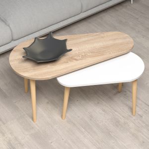 Coffee tables 2pcs, Aprilia Hm18179,04 melamine in sonama and white-wooden legs in natural 95x47x47hcm