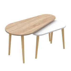 Coffee tables 2pcs, Aprilia Hm18179,04 melamine in sonama and white-wooden legs in natural 95x47x47hcm