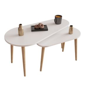 Coffee tables 2pcs, Aprilia Hm18179.05 melamine in white-wooden legs in natural 95x47x47hcm
