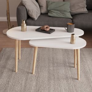 Coffee tables 2pcs, Aprilia Hm18179.05 melamine in white-wooden legs in natural 95x47x47hcm