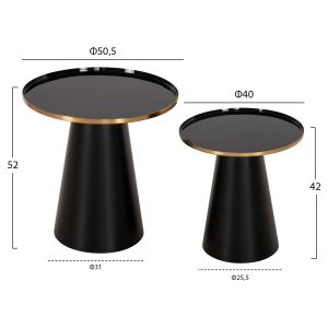 Coffee tables 2pcs, Beng enamel lacquer metal top-matt base-black D50xd40cm Hm9920