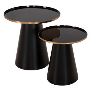 Coffee tables 2pcs, Beng enamel lacquer metal top-matt base-black D50xd40cm Hm9920