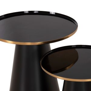 Coffee tables 2pcs, Beng enamel lacquer metal top-matt base-black D50xd40cm Hm9920