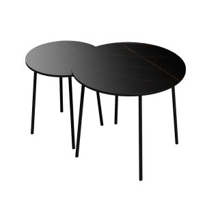 Coffee tables 2pcs, melamine in black marble-black metal D55x45hcm Hm9878