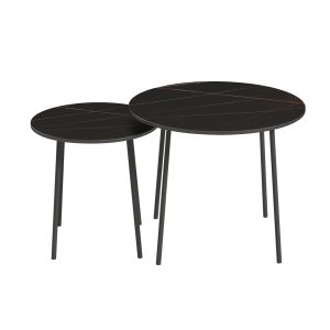 Coffee tables 2pcs, melamine in black marble-black metal D55x45hcm Hm9878