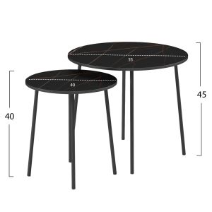 Coffee tables 2pcs, melamine in black marble-black metal D55x45hcm Hm9878