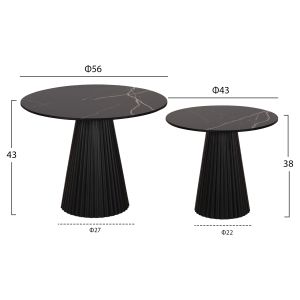 Coffee tables 2pcs, metal bases metal X ceramic top-black D56xd43 Cm Hm9926