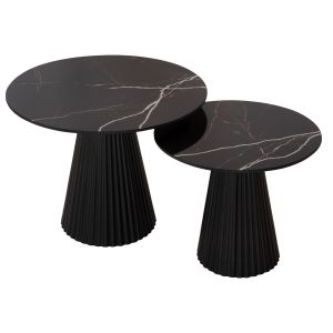 Coffee tables 2pcs, metal bases metal X ceramic top-black D56xd43 Cm Hm9926