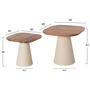 Coffee tables 2 pcs Golfer μ9924 mango solid wood ivory metal base-square