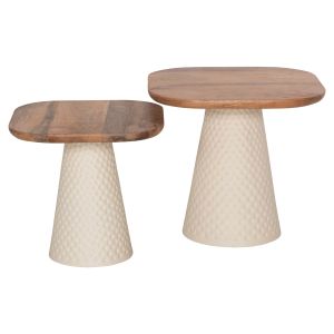 Coffee tables 2 pcs Golfer μ9924 mango solid wood ivory metal base-square