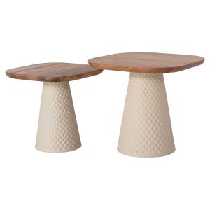 Coffee tables 2 pcs Golfer μ9924 mango solid wood ivory metal base-square