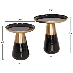Coffee tables 2 pcs. Oluf top black enamel lacquer and base in black and gold D50xd41cm Hm9922