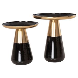 Coffee tables 2 pcs. Oluf top black enamel lacquer and base in black and gold D50xd41cm Hm9922