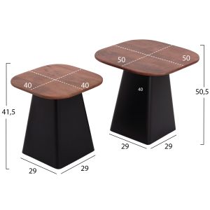 Coffee tables 2 pcs. Vaiola Hm9998 solid mango wood top-black metal base 40x40 50x50 cm.