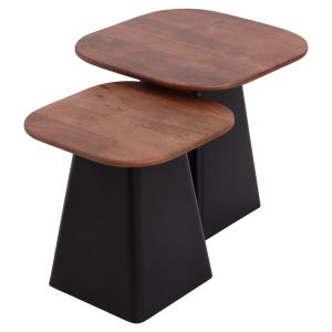Coffee tables 2 pcs. Vaiola Hm9998 solid mango wood top-black metal base 40x40 50x50 cm.