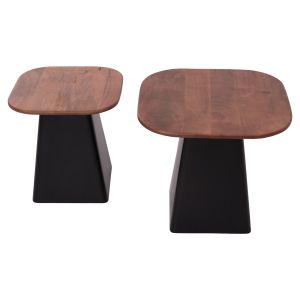 Coffee tables 2 pcs. Vaiola Hm9998 solid mango wood top-black metal base 40x40 50x50 cm.