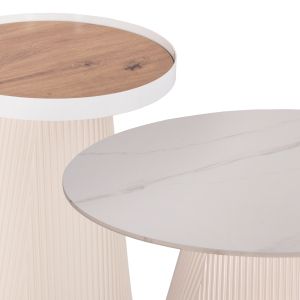 Coffee tables 2pcs. set Duncan Hm21082 Mdf in cream white and ceramic top Φ80cm &amp;amp;amp; Φ45cm