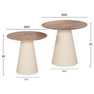 Coffee tables 2pcs. folding metal base Hm9925 in ivory-circle top mango wood in natural φ40φ48