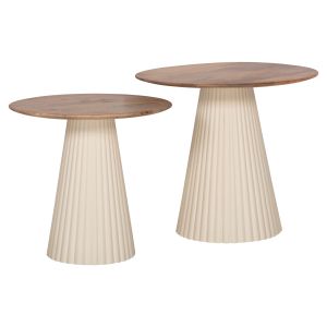 Coffee tables 2pcs. folding metal base Hm9925 in ivory-circle top mango wood in natural φ40φ48