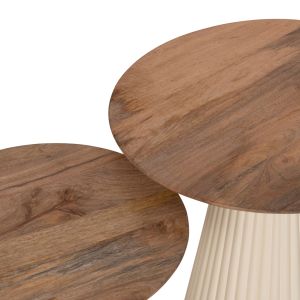 Coffee tables 2pcs. folding metal base Hm9925 in ivory-circle top mango wood in natural φ40φ48