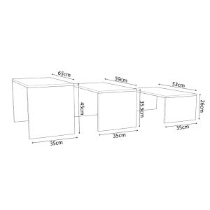 Coffee tables 3 pcs. set Bentil Hm9444.11 melamine in sonama-white 65x35x45hcm.