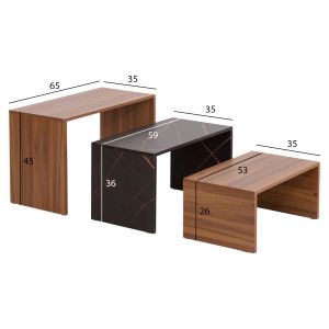 Coffee tables 3 pcs. set Bentil Hm9444.12 melamine in walnut-black marble 65x35x45hcm.