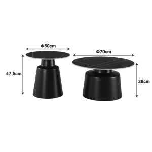 Dualis coffee tables set of 2 pieces metal-sintered stone with black marble look