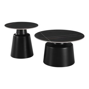 Dualis coffee tables set of 2 pieces metal-sintered stone with black marble look