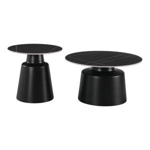 Dualis coffee tables set of 2 pieces metal-sintered stone with black marble look