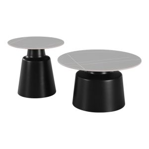Dualis coffee tables set of 2, black metal-sintered stone in gray marble color