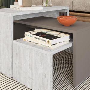Coffee tables Kantar set of 3 in antique white-mocha color 65x30x39cm