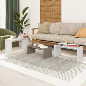 Coffee tables Kantar set of 3 in antique white-mocha color 65x30x39cm