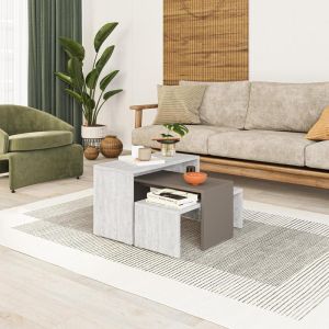 Coffee tables Kantar set of 3 in antique white-mocha color 65x30x39cm