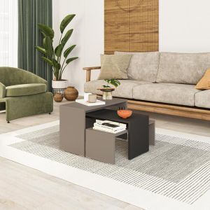 Coffee tables Kantar set of 3 in anthracite-mocha color 65x30x39cm