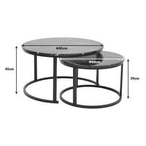 Coffee table Revelon set of 2 MDF with black marble look 80x80x45cm
