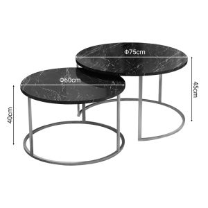Coffee tables Solme set of 2 pieces made of melamine top in black marble color and gold metal legs